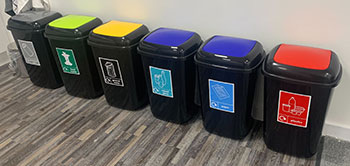 The range of different recycling bins in our Regent Street office.
