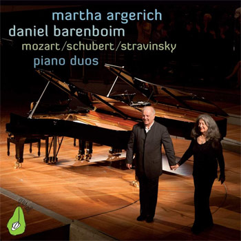 Mozart, Schubert, Stravinsky; piano duos; Martha Argerich and Daniel Barenboim.