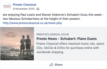 Presto Classical's first Facebook post. Presto Classical are enjoying Paul Lewis and Steven Osborne's Schubert Duos this week; two fabulous Schubertians at the height of their powers.