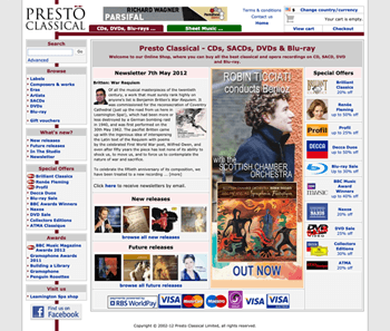 Screenshot of the website homepage from 2012.